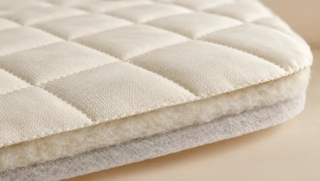 Detail tří vrstev prošívaného materiálu